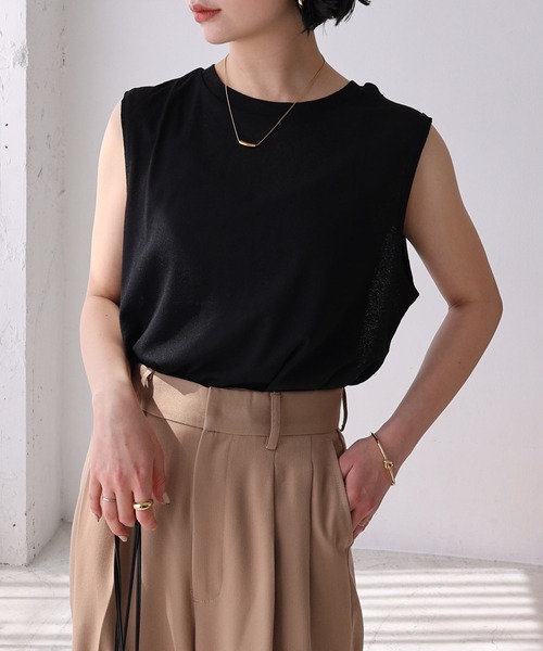 シアークルーネックサマーニットトップス