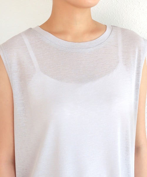 シアークルーネックサマーニットトップス