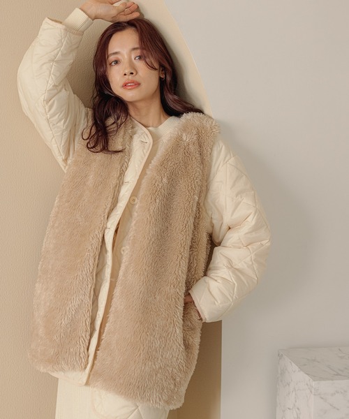 mysty woman（ミスティウーマン）の「ボアベスト×ブルゾン2P 156689（ブルゾン・レディース・ブラック/カーキ/アイボリー・FREE）」の2枚目の写真