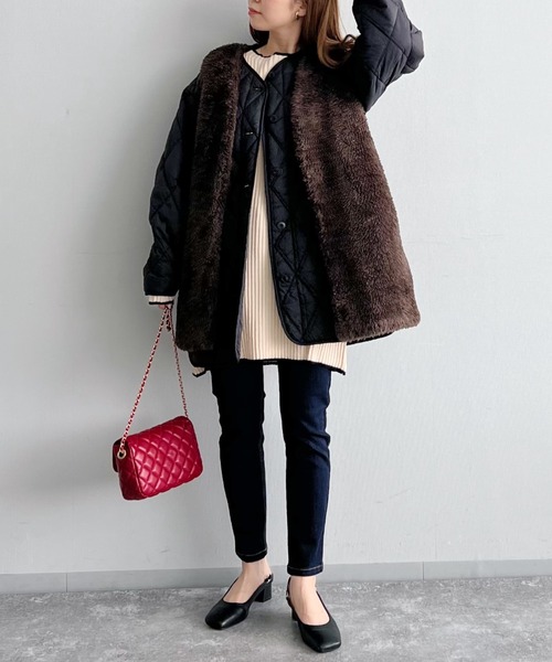 mysty woman（ミスティウーマン）の「ボアベスト×ブルゾン2P 156689（ブルゾン・レディース・ブラック/カーキ/アイボリー・FREE）」の19枚目の写真