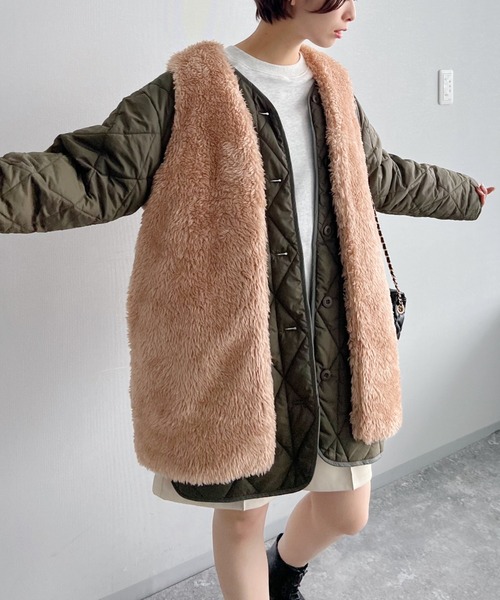 mysty woman（ミスティウーマン）の「ボアベスト×ブルゾン2P 156689（ブルゾン・レディース・ブラック/カーキ/アイボリー・FREE）」の7枚目の写真