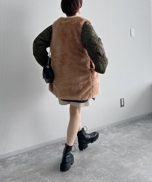 mysty woman（ミスティウーマン）の「ボアベスト×ブルゾン2P 156689（ブルゾン・レディース・ブラック/カーキ/アイボリー・FREE）」の8枚目の写真