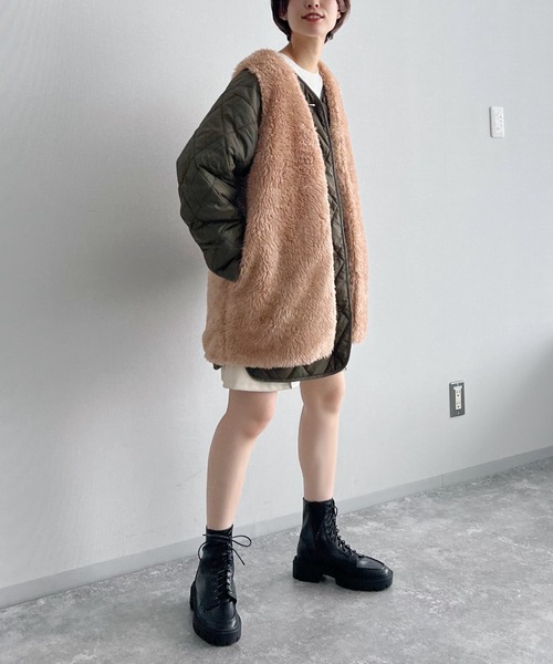 mysty woman（ミスティウーマン）の「ボアベスト×ブルゾン2P 156689（ブルゾン・レディース・ブラック/カーキ/アイボリー・FREE）」の9枚目の写真