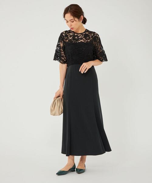 レースコンビ フレア ワンピース ドレス Relaxing Label Relaxing グリーンレーベルリラクシング のファッション Relaxing グリーンレーベルリラクシング のドレス レースコンビ Green Label オンラインストア最安値