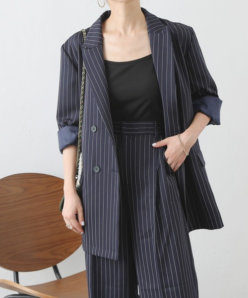 COLONY 2139（コロニートゥーワンスリーナイン）の「ピンストライプダブルブレストテーラードジャケット（テーラードジャケット・レディース・ネイビー/グレー・FREE）」の3枚目の写真