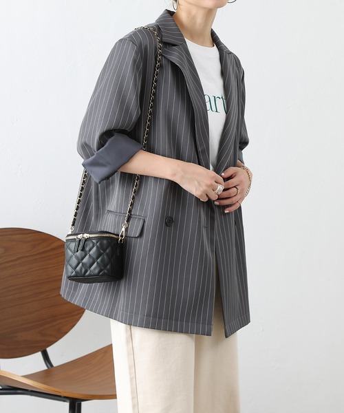 COLONY 2139（コロニートゥーワンスリーナイン）の「ピンストライプダブルブレストテーラードジャケット（テーラードジャケット・レディース・ネイビー/グレー・FREE）」の15枚目の写真