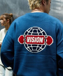 【22FW】【VISION STREET WEAR/ヴィジョンストリートウェア】 別注ジャガードロゴクルーネックニット/オーバーサイズ/ユニセックス
