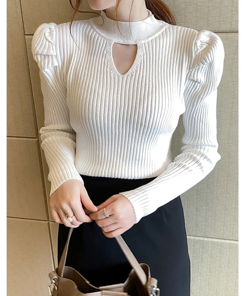 Jewelobe（ジュエローブ）の「カットアウト袖タックタイトニットトップス（ニット/セーター・レディース・ホワイト/ブラック/ベージュ/ブラウン/オレンジ/グリーン・FREE）」の22枚目の写真