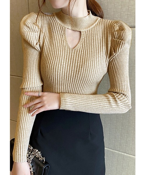 Jewelobe（ジュエローブ）の「カットアウト袖タックタイトニットトップス（ニット/セーター・レディース・ホワイト/ブラック/ベージュ/ブラウン/オレンジ/グリーン・FREE）」の7枚目の写真