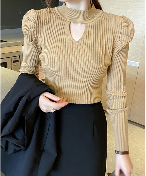 Jewelobe（ジュエローブ）の「カットアウト袖タックタイトニットトップス（ニット/セーター・レディース・ホワイト/ブラック/ベージュ/ブラウン/オレンジ/グリーン・FREE）」の10枚目の写真