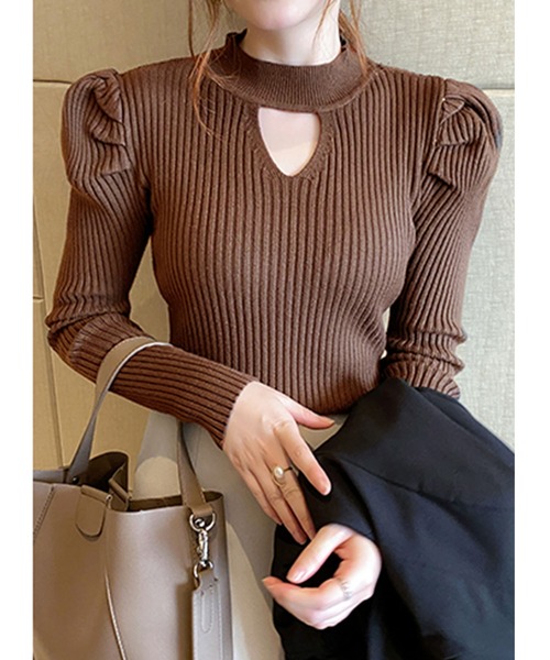 Jewelobe（ジュエローブ）の「カットアウト袖タックタイトニットトップス（ニット/セーター・レディース・ホワイト/ブラック/ベージュ/ブラウン/オレンジ/グリーン・FREE）」の9枚目の写真