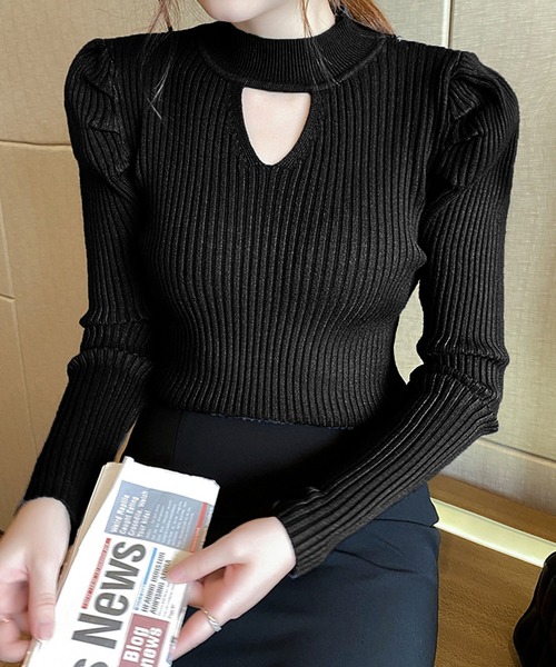 Jewelobe（ジュエローブ）の「カットアウト袖タックタイトニットトップス（ニット/セーター・レディース・ホワイト/ブラック/ベージュ/ブラウン/オレンジ/グリーン・FREE）」の16枚目の写真