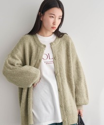 畔編みモヘアライクボリュームスリーブカーディガン
