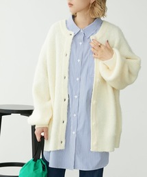 畔編みモヘアライクボリュームスリーブカーディガン