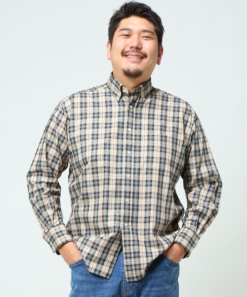 B&T CLUB(ビーティークラブ)の「ナチュラルストレッチ ボタンダウン 長袖 シャツ(シャツ/ブラウス・メンズ・ブルー/ライトブルー/ブラック/ホワイト×ブラック/ワイン/グリーン/レッド/ダークネイビー/ネイビー/ライトインディゴブルー/ストライプ/チェック/ネイビー×ホワイト/インディゴブルー/ダークグレー/ベージュ・X(2L)/X1(3L~4L)/X2(4L~5L)/X3(6L~7L)/X4(8L~9L))」の4枚目の写真