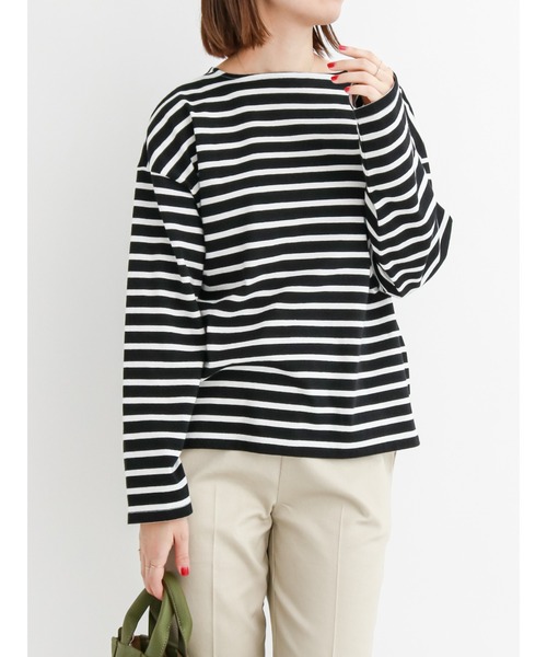 Samansa Mos2 blue（サマンサモスモスブルー）の「ボーダープルオーバー（Tシャツ/カットソー・レディース・ブラック/ベージュ/オフホワイト/ピンク/グリーン・ﾌﾘ-）」の3枚目の写真
