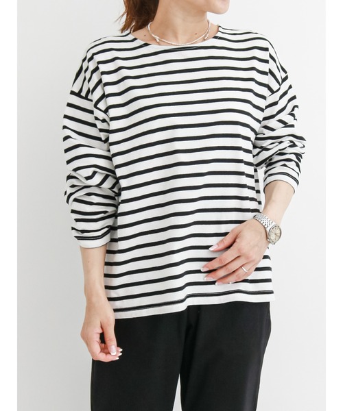 Samansa Mos2 blue（サマンサモスモスブルー）の「ボーダープルオーバー（Tシャツ/カットソー・レディース・ブラック/ベージュ/オフホワイト/ピンク/グリーン・ﾌﾘ-）」の9枚目の写真