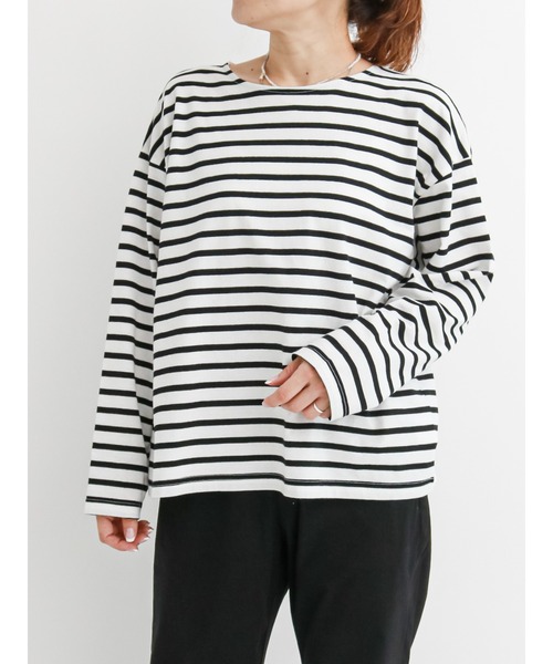 Samansa Mos2 blue（サマンサモスモスブルー）の「ボーダープルオーバー（Tシャツ/カットソー・レディース・ブラック/ベージュ/オフホワイト/ピンク/グリーン・ﾌﾘ-）」の10枚目の写真