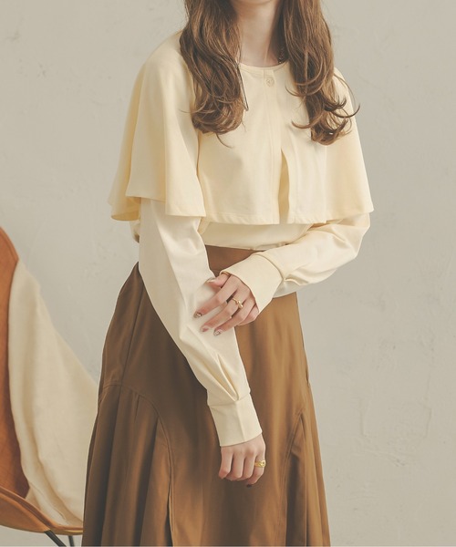 Ambre Neige（アンブルネージュ）の「2WAYケープカラーロンT／【WEB/EC限定商品】（Tシャツ/カットソー・レディース・ベージュ/アイボリー・FREE）」の2枚目の写真