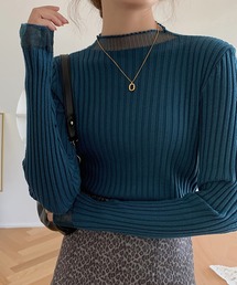 リブドッキングシアーニットトップス