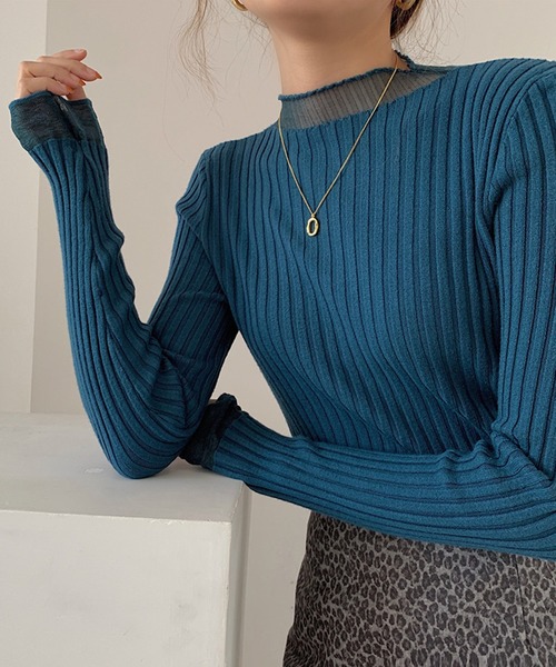 LAFFMO（ラフモ）の「リブドッキングシアーニットトップス（ニット/セーター・レディース・ホワイト/ブラック/イエロー/ブルー/パープル・FREE）」の14枚目の写真