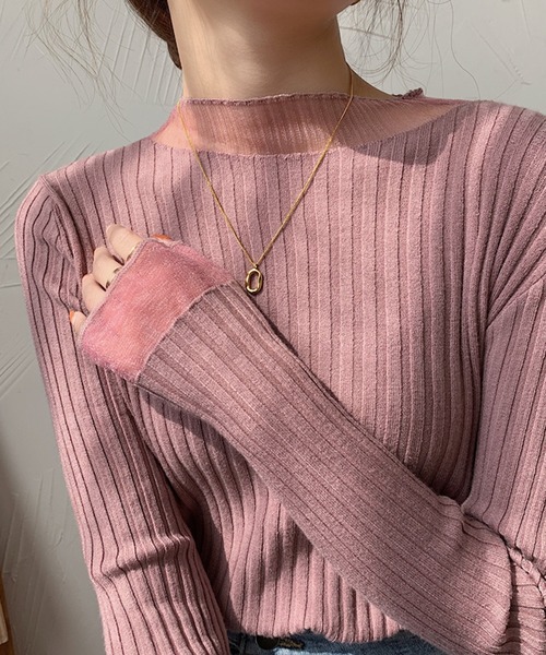 LAFFMO（ラフモ）の「リブドッキングシアーニットトップス（ニット/セーター・レディース・ホワイト/ブラック/イエロー/ブルー/パープル・FREE）」の19枚目の写真