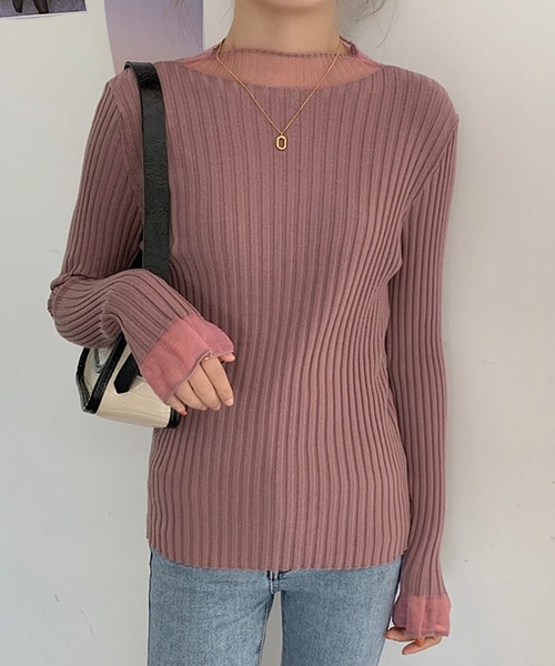 LAFFMO（ラフモ）の「リブドッキングシアーニットトップス（ニット/セーター・レディース・ホワイト/ブラック/イエロー/ブルー/パープル・FREE）」の21枚目の写真