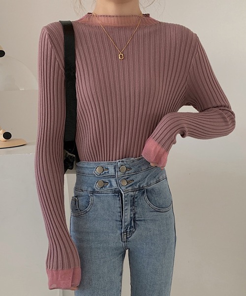 LAFFMO（ラフモ）の「リブドッキングシアーニットトップス（ニット/セーター・レディース・ホワイト/ブラック/イエロー/ブルー/パープル・FREE）」の22枚目の写真