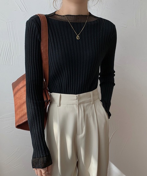 LAFFMO（ラフモ）の「リブドッキングシアーニットトップス（ニット/セーター・レディース・ホワイト/ブラック/イエロー/ブルー/パープル・FREE）」の10枚目の写真