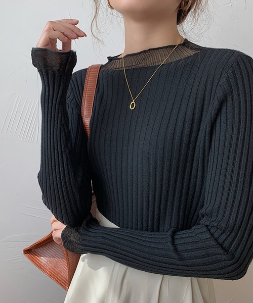 LAFFMO（ラフモ）の「リブドッキングシアーニットトップス（ニット/セーター・レディース・ホワイト/ブラック/イエロー/ブルー/パープル・FREE）」の12枚目の写真