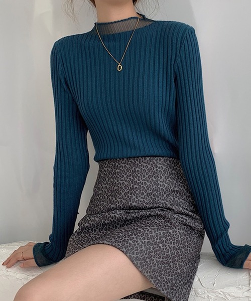 LAFFMO（ラフモ）の「リブドッキングシアーニットトップス（ニット/セーター・レディース・ホワイト/ブラック/イエロー/ブルー/パープル・FREE）」の16枚目の写真