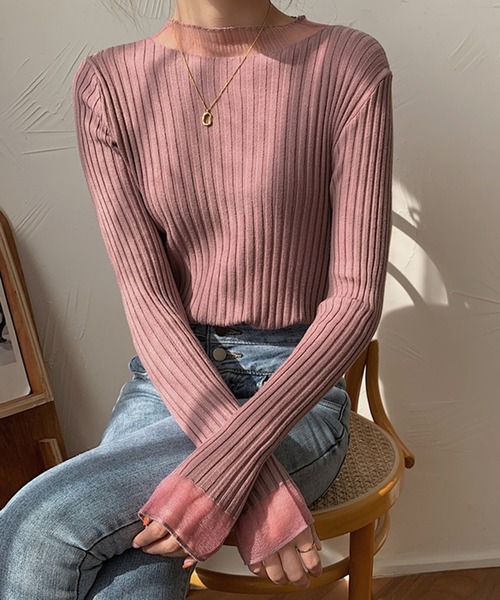 LAFFMO（ラフモ）の「リブドッキングシアーニットトップス（ニット/セーター・レディース・ホワイト/ブラック/イエロー/ブルー/パープル・FREE）」の18枚目の写真