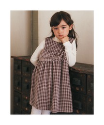 BeBe（ベベ）の「BeBe/【お揃い】ベロア千鳥柄リボンジャンパースカート(100~140cm)（ジャンパースカート・キッズ）」