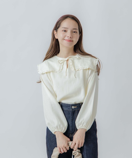 flower（フラワー）の「ビッグカラーブラウス（シャツ/ブラウス・レディース・アイボリー/ブラック・FREE）」の2枚目の写真