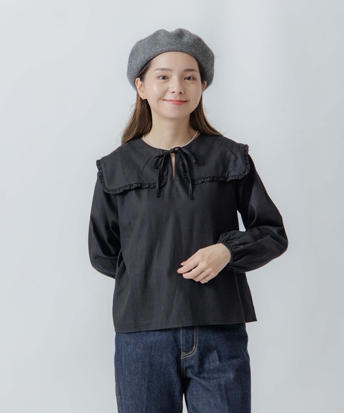 flower（フラワー）の「ビッグカラーブラウス（シャツ/ブラウス・レディース・アイボリー/ブラック・FREE）」の19枚目の写真