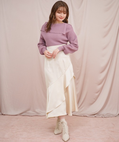 NOELA(ノエラ)の「アシメフリルサテンスカート(スカート・レディース・オフホワイト/サックスブルー/ピンク・フリー)」の4枚目の写真