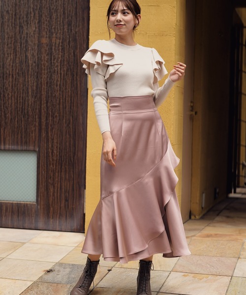 NOELA(ノエラ)の「アシメフリルサテンスカート(スカート・レディース・オフホワイト/サックスブルー/ピンク・フリー)」の10枚目の写真
