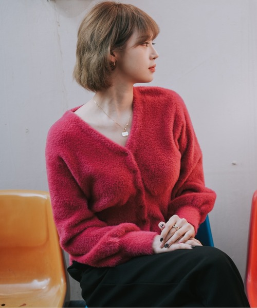 FREE'S MART（フリーズマート）の「◇ショートシャギーペプラムニットカーディガン（カーディガン/ボレロ・レディース・ホワイト/パープル/ベージュ/ピンク・FREE）」の4枚目の写真