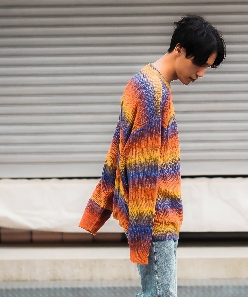 improves（インプローブス）の「グラデーション ボーダー クルーネック ニット（ニット/セーター・メンズ・ベージュ/グリーン/レインボー・MEDIUM/LARGE）」の12枚目の写真