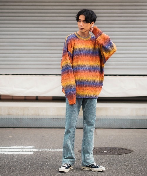 improves（インプローブス）の「グラデーション ボーダー クルーネック ニット（ニット/セーター・メンズ・ベージュ/グリーン/レインボー・MEDIUM/LARGE）」の15枚目の写真