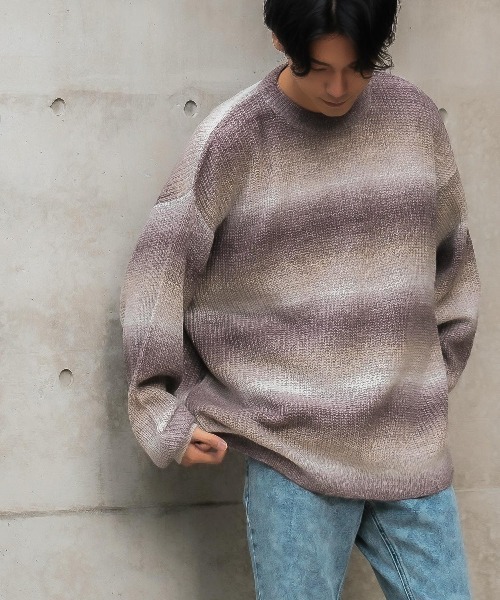 セール】グラデーション ボーダー クルーネック ニット（ニット