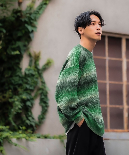 グラデーション ボーダー クルーネック ニット（ニット/セーター