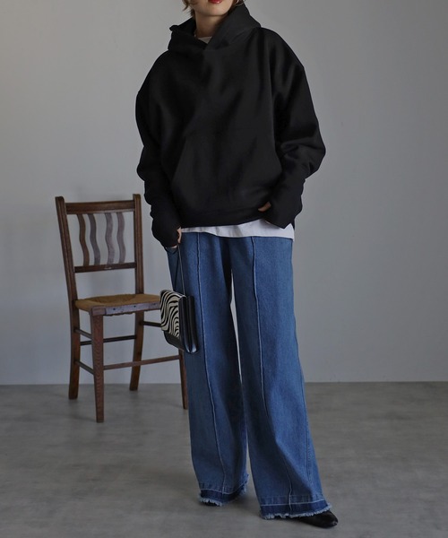 Bonjour Sagan（ボンジュールサガン）の「指穴付き裏毛フーディー（パーカー・レディース・ブラック/ライトグレー・FREE）」の6枚目の写真