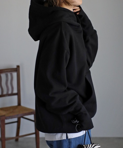 Bonjour Sagan（ボンジュールサガン）の「指穴付き裏毛フーディー（パーカー・レディース・ブラック/ライトグレー・FREE）」の9枚目の写真