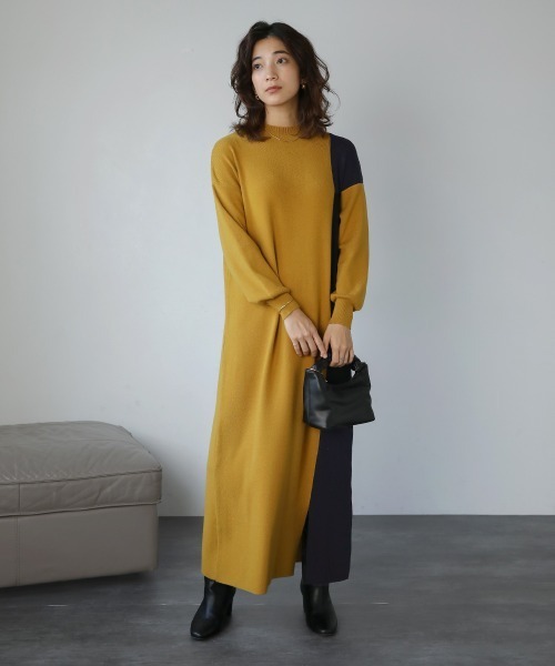 Bou Jeloud(ブージュルード)の「細見えラインワンピース(ワンピース・レディース・ブラック/グレー/イエロー・TL/FREE)」の4枚目の写真