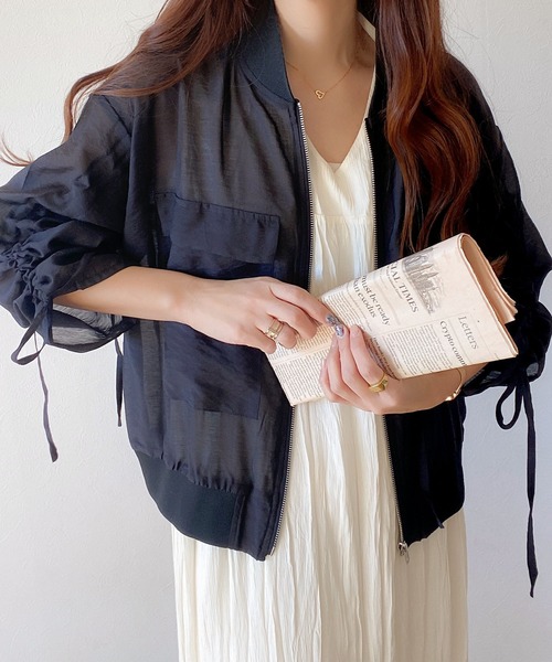 classicalelf(クラシカルエルフ)の「【mily bilet】上級見え間違いなし。シアードロストリボンMA-1(ブルゾン・レディース・ブラック/ベージュ/ホワイト・LARGE/MEDIUM/SMALL/X-LARGE)」の9枚目の写真