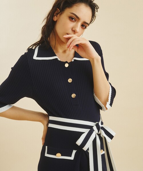 GRACE CONTINENTAL(グレースコンチネンタル)の「ニットバイカラーワンピース(ワンピース・レディース・ホワイト/ネイビー・36)」の2枚目の写真