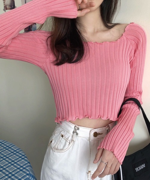 meJane(ミージェーン)の「メローカットリブショートプルオーバー(Tシャツ/カットソー・レディース・ブラック/ホワイト/ピンク/パープル・FREE)」の4枚目の写真