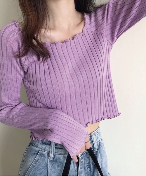 meJane(ミージェーン)の「メローカットリブショートプルオーバー(Tシャツ/カットソー・レディース・ブラック/ホワイト/ピンク/パープル・FREE)」の6枚目の写真