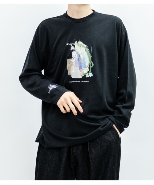 Beno（ビーノ）の「コットンタッチダンボール アートデザイン ロングスリーブTEE（Tシャツ/カットソー・メンズ・グレイッシュブルー/ホワイト/ブラック・M/L）」の3枚目の写真